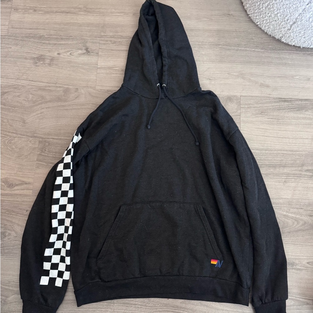 Aviator Nation Black Hoodie with Checkered Sleeve